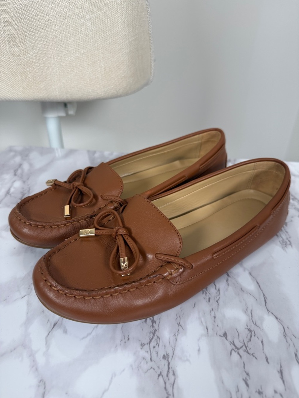 MICHAEL Michael Kors Chestnut Brown Leather Tie-Detail Loafers